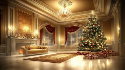 Victorian-style Christmas with antique decorations on tree fancy cakes and desserts on table