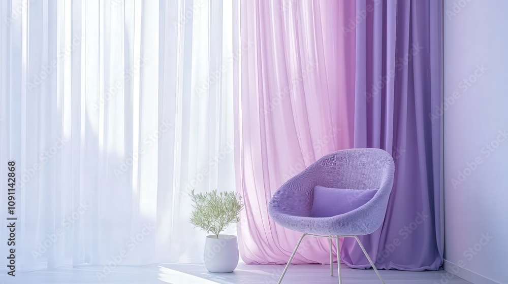 Aufkleber a set of soft lavender curtains, adding a touch of color and serenity, the minimalistic design allow