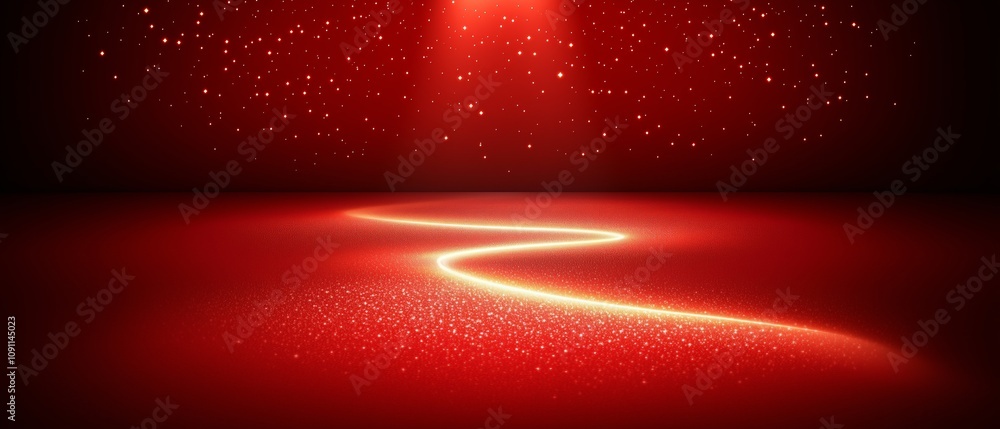 Poster red background with a glowing line in the middle. the red background and glowing line create a sense