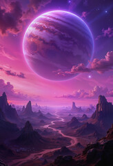 sunrise over the mountains in space Generative AI