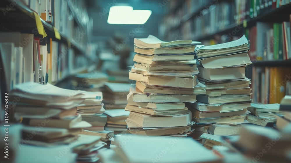 Poster stacks of documents on a cluttered desk symbolize overwhelming bookkeeping tasks.