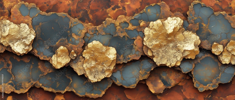 Poster row of rocks with a mix of colors, including brown, black, and gold. the rocks are arranged in a way