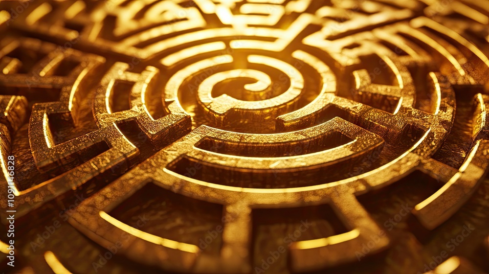 Poster golden 3d labyrinth structure with intricate design