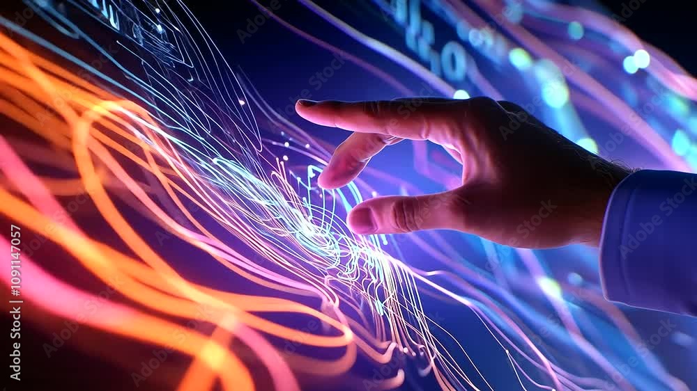 Poster futuristic interaction with transparent touch screen interface