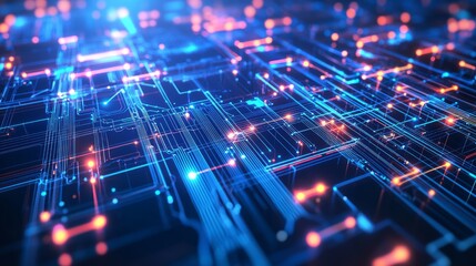 Obraz premium Illuminated Circuit Board: Vibrant Spyware Technology 3D Render on Dark Background
