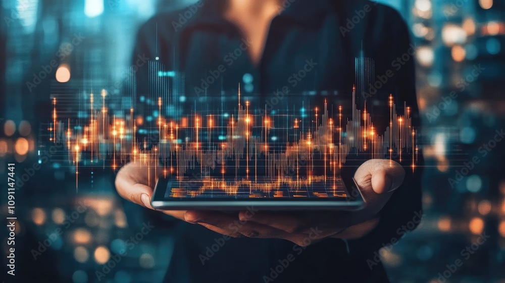 Aufkleber dynamic investment graph on digital tablet display