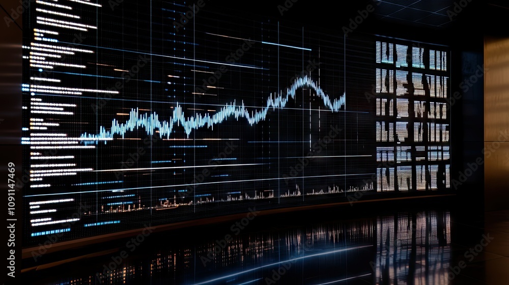 Poster digital display of line bar graphs in modern setting