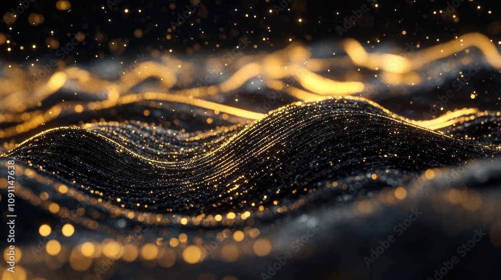 Poster abstract golden wave in dynamic 3d environment