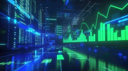 Obraz premium Dynamic 3D Stock Market Interface Visualization