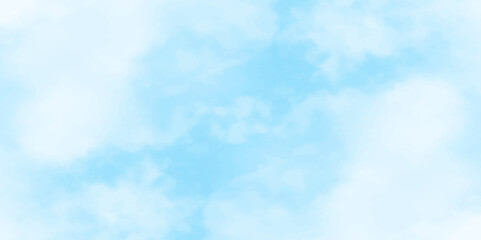 Grunge tint light blue watercolor abstract background, Aquarelle paint paper textured, blue sky with clouds, Sky Nature Landscape Background, sky background with white fluffy clouds.	