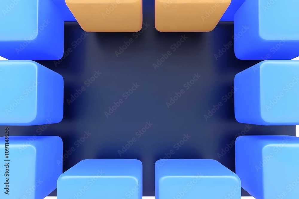 Poster geometric abstract 3d rendering. design with squares. cube-inspired composition. trendy background f