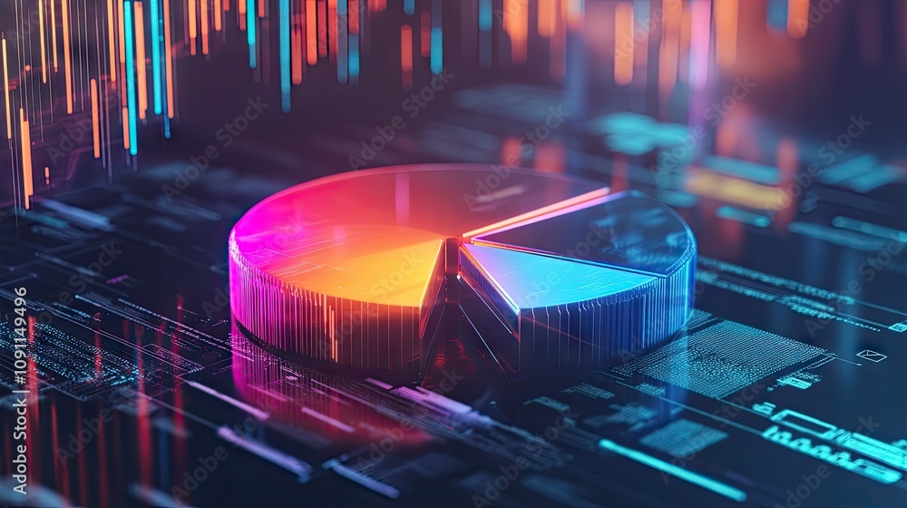 Poster glowing 3d pie chart on sleek monitor display