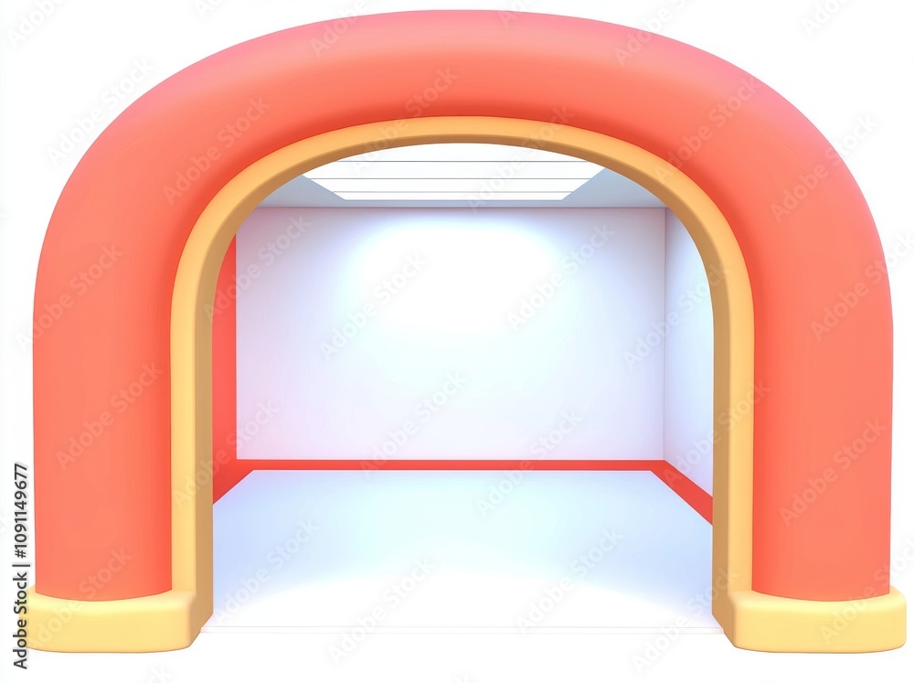 Poster an arch in a wall with slatted ceilings. empty room for a product display. geometric patterns.