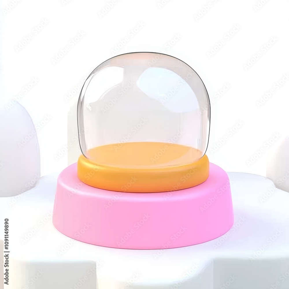 Poster a 3d rendering of a minimal scene with a corner podium and empty showcase, featuring trendy pink sha