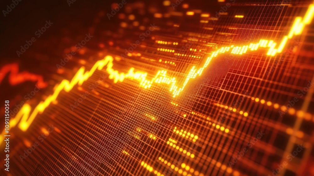 Poster glowing digital line chart on display