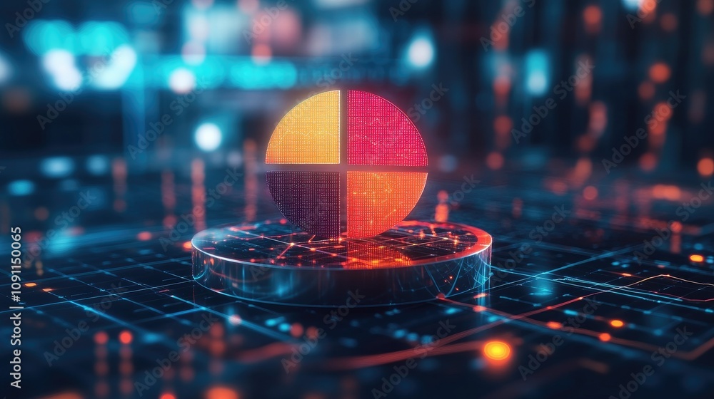 Poster glowing pie chart on high-tech dashboard display