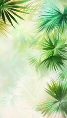 Obraz premium Minimalist illustration of green palm leaves floating in white space with soft edges and gradient