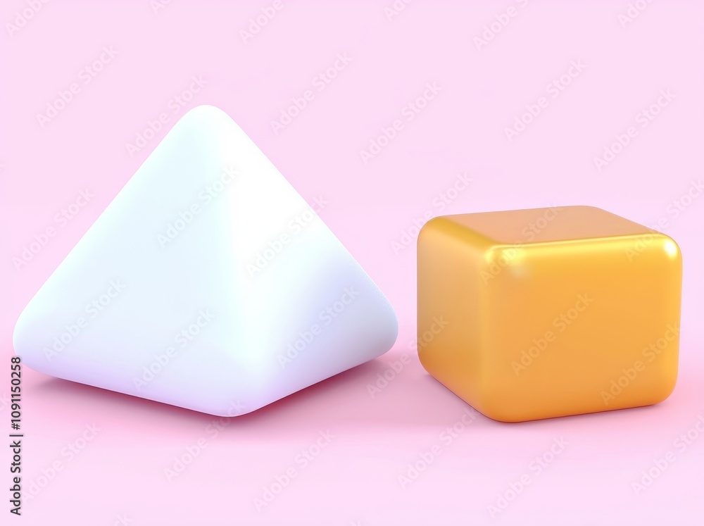 Poster a 3d abstract modern minimal background with white triangular canvas isolated on pink, a crystal gla
