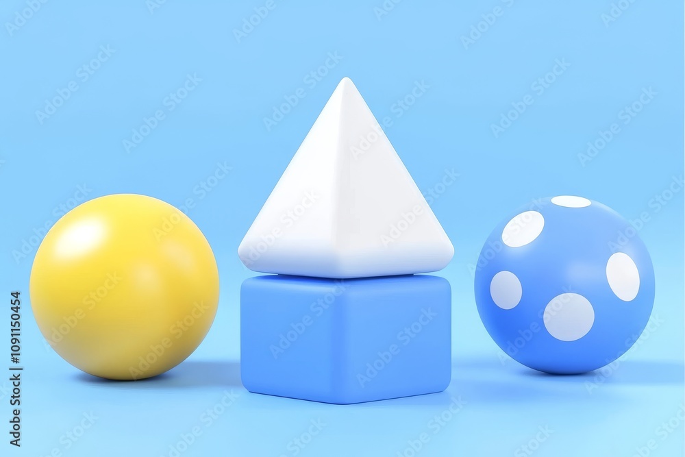 Poster rendering of geometric objects in 3d with a blue background
