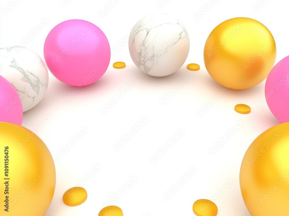 Poster the background consists of a 3d abstract minimal modern design with a golden core ball hidden within