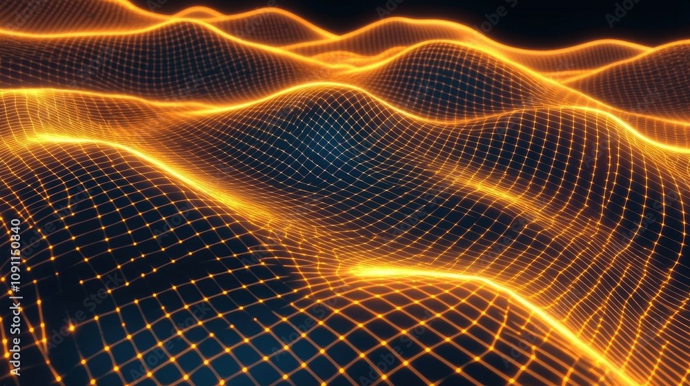 Poster golden 3d grid pattern with high-tech design