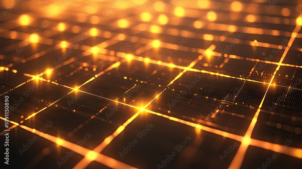 Poster golden 3d grid pattern with high-tech elements