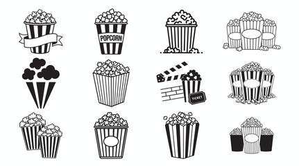 Popcorn Silhouette bundle, Popcorn icon Set.