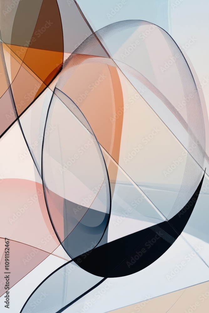 Aufkleber a minimalist composition of overlapping circles and lines in pastel colors, creating an abstract des