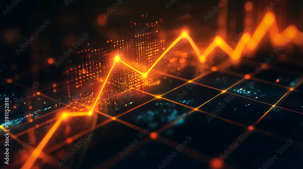 Poster abstract representation of business growth with upward trending line chart illustrating positive mar