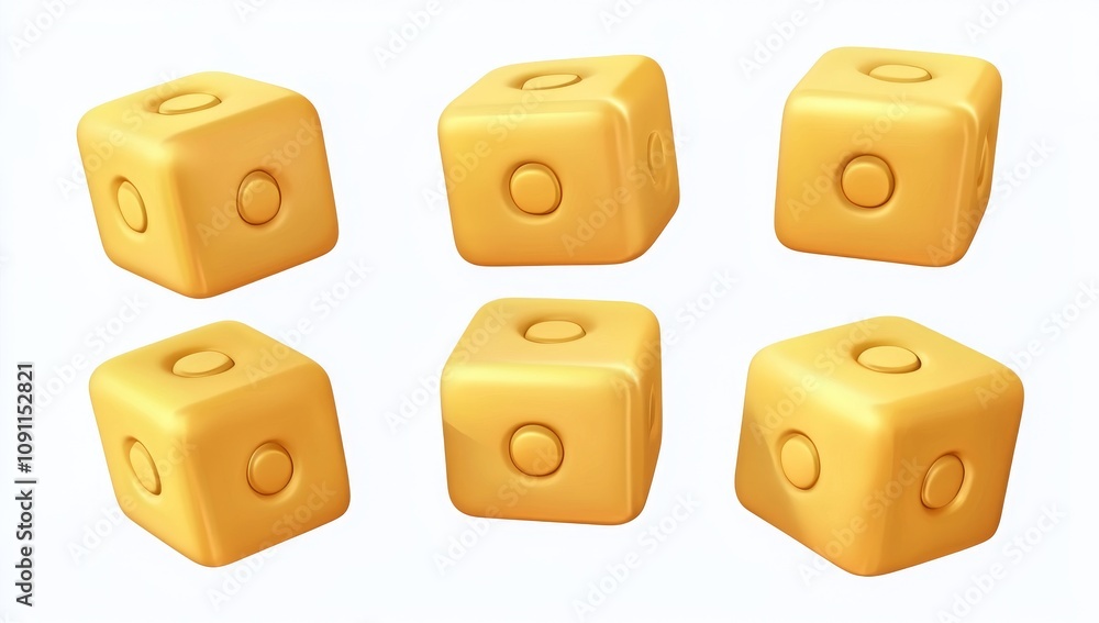 Poster modern square block set. 3d cubic objects in gold box shape.
