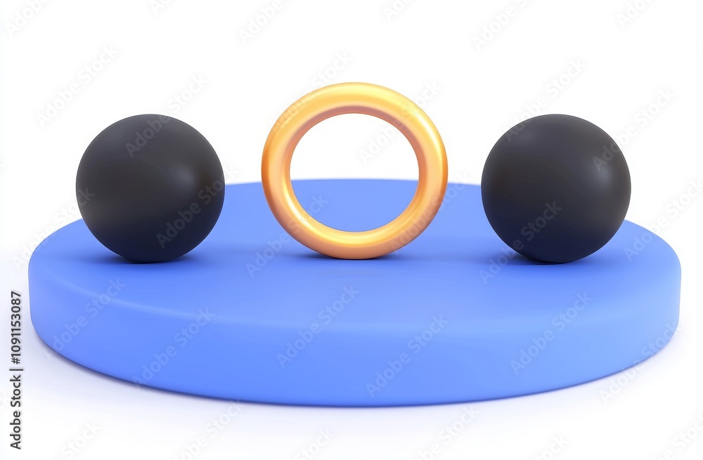 Poster modern podium with floating geometric spheres for presentation of branding and packaging. abstract m