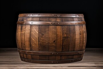Obraz premium A vintage wooden barrel with a distressed texture and natural imperfections, set against a white backdrop to emphasize its rustic appeal 