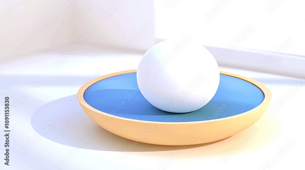 Poster modern abstract background with metallic core hidden inside yellow hemisphere shell, stack of bowls 