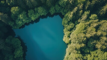 A blue lake surrounded by trees