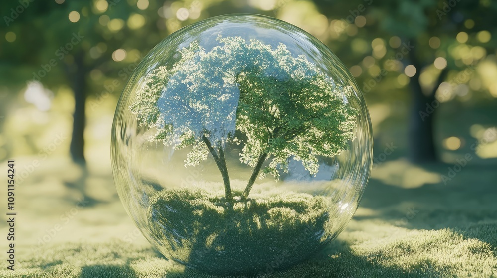 Poster transparent 3d sphere with trees inside a natural setting