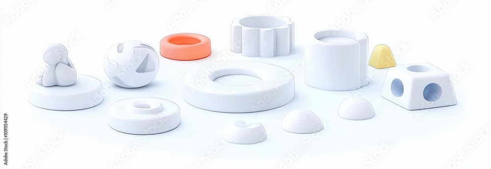 Poster a set of 3d basic geometric shapes. isometric view. educational, geometric, and mathematical objects