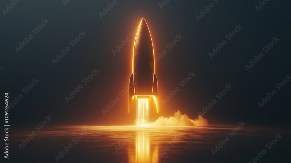 Aufkleber stylized 3d rendering of a rocket in motion with a fiery launch effect over a dark background captur