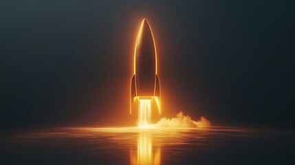 Stylized 3D Rendering of a Rocket in Motion with a Fiery Launch Effect Over a Dark Background Capturing the Essence of Space Exploration and Innovation