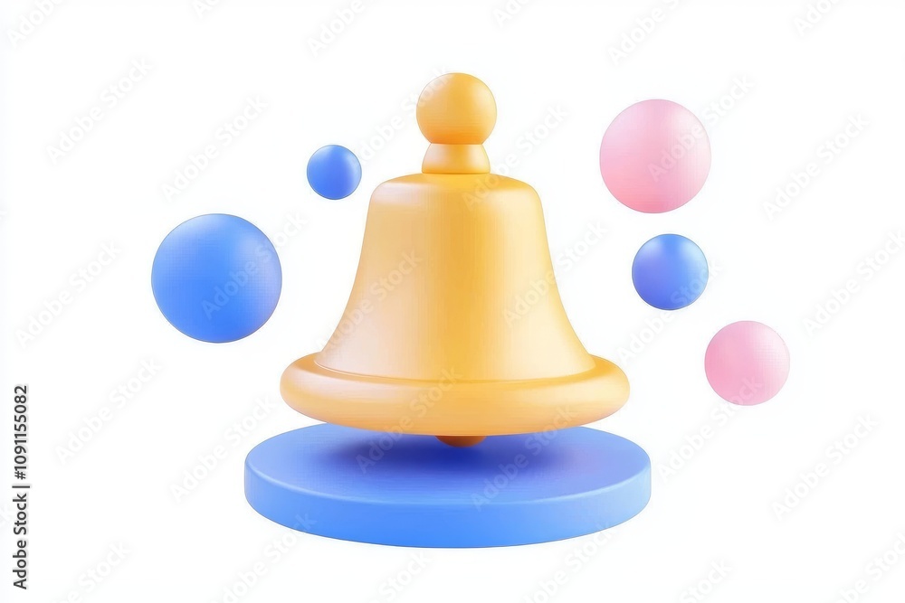 Poster in this render, there is a 3d notification bell icon with colorful background objects floating aroun