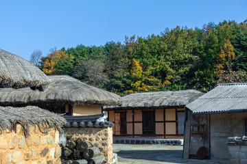 Beautiful Korea traditional garden and roofed house.