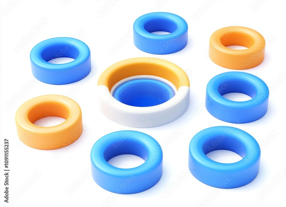 Poster 3d geometric objects of helix isolated on a white background with different types of spirals.