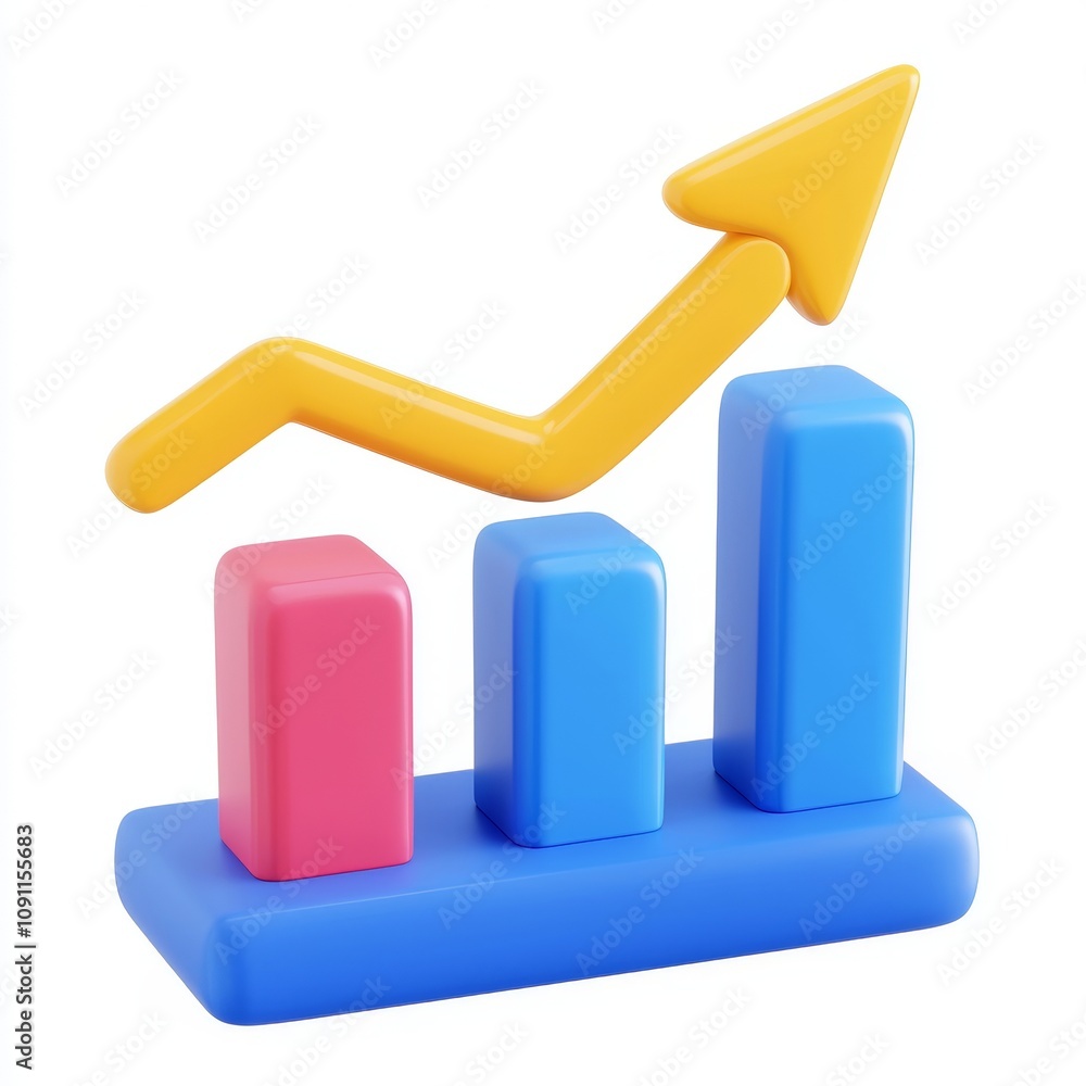 Poster a transparent background showcases a 3d icon of a statistics graph, highlighting growing bars and co