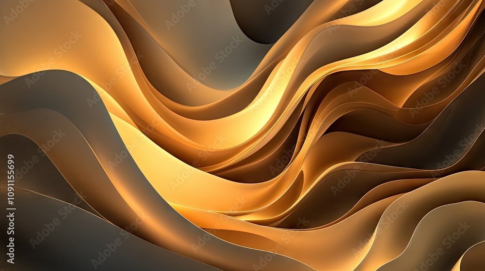 Poster mesmerizing golden abstract 3d layers in motion