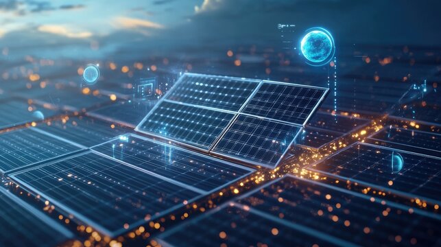 Floating 3D Solar Panels in Abstract Environment