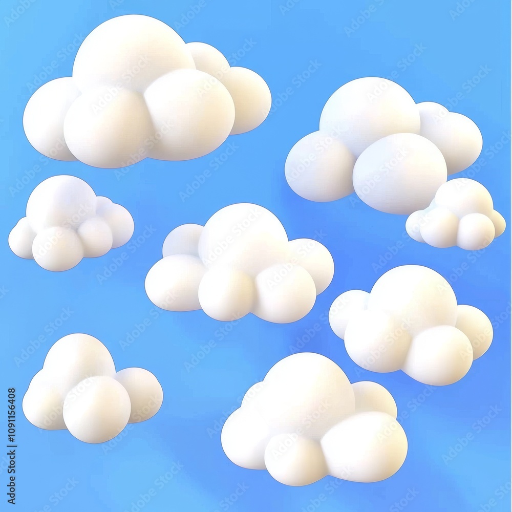 Poster two-dimensional illustrations of clouds. three-dimensional realistic renderings.