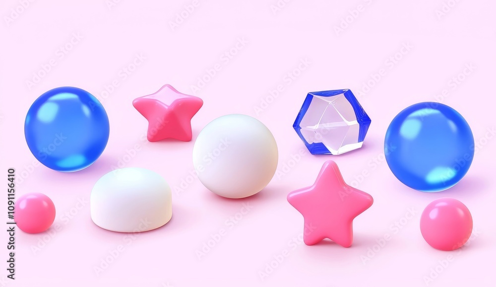 Poster render of gradient shape objects in 3d. abstract sphere, circle ball, neon geometric shapes. hologra