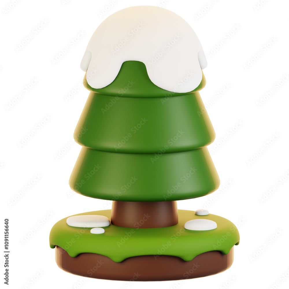 Poster 3d rendering winter icon concept. 3d render pine tree