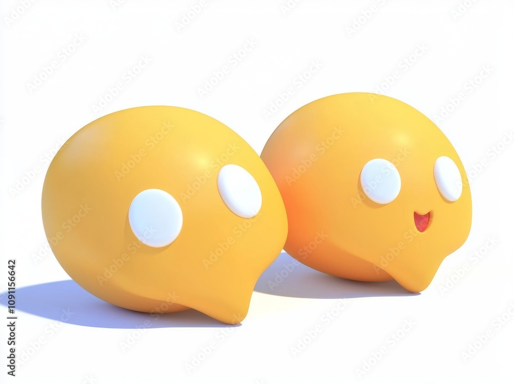 Poster two yellow speech bubbles with text symbols in 3d.