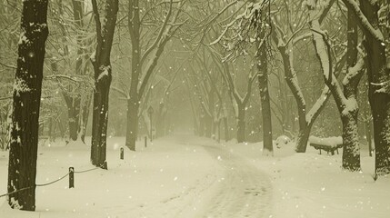 road in a snowy forest lined with trees