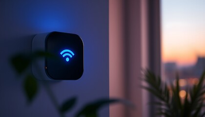 Smart device on wall with wifi symbol representing IoT security and connectivity